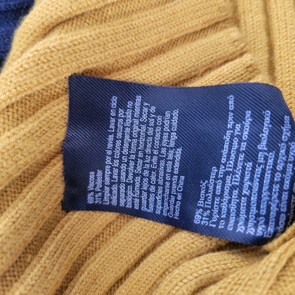 Karen Millen Ribbed Knit Color Block Sweater Top Blue Mustard S - Picture 12 of 12